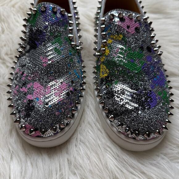 NWT • Christian Louboutin PIK BOAT Sequin Splash Spiked Stud Sneaker Size: 35 - Picture 6 of 12